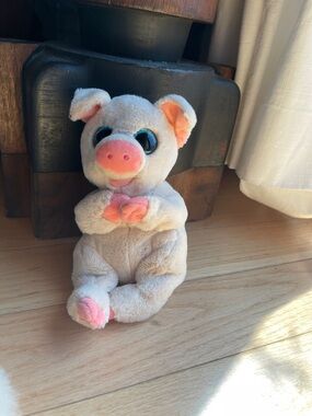 Ty Plush Pig with Blue Eyes and Pink Accents